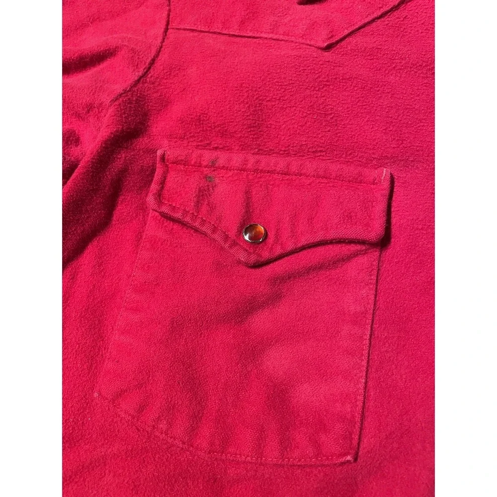Vintage Lee USA Western Wear Red Pearl Snap Extra Long Tails 70s 80s Sz L/XL *‎